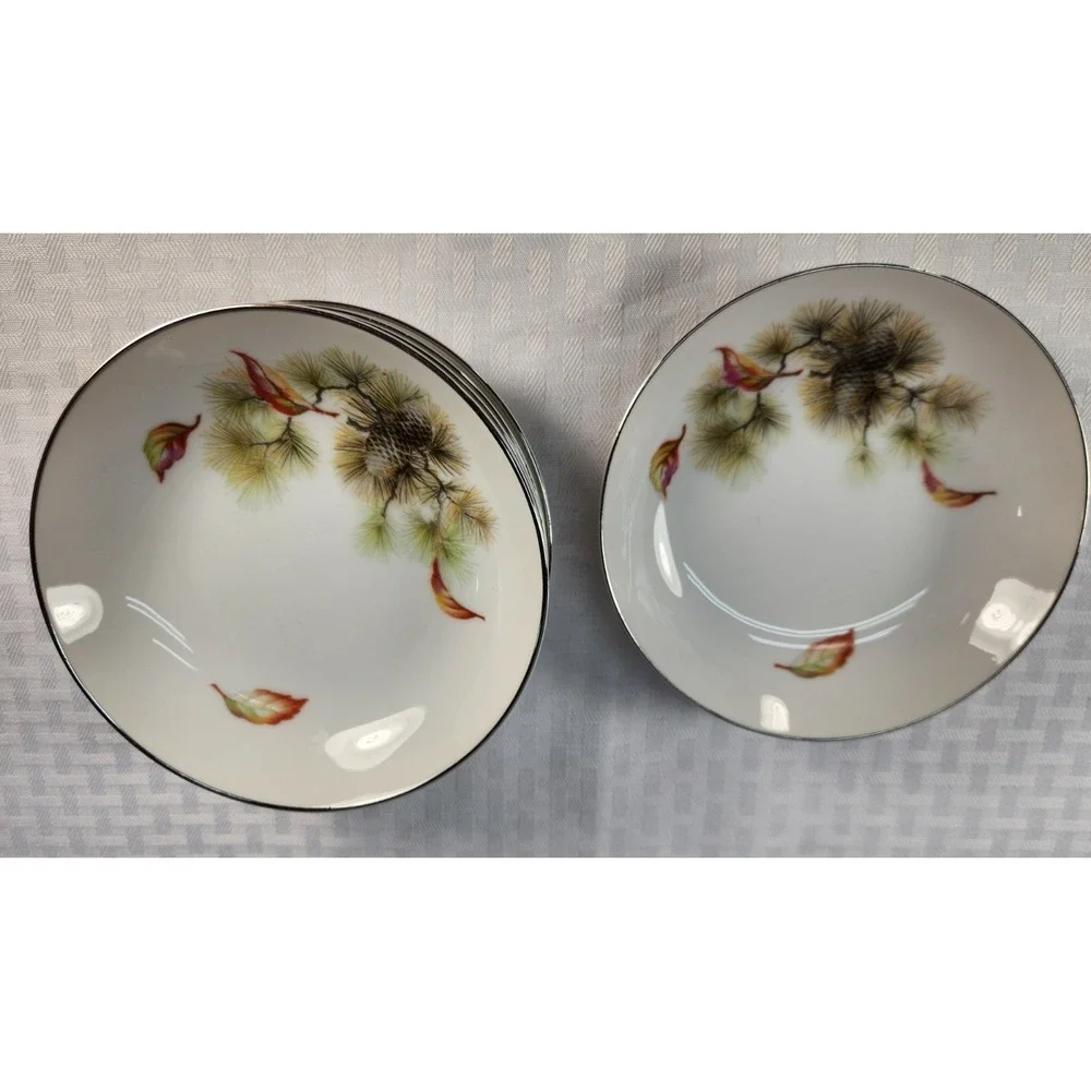 6 Seiko Fruit Bowls Pinecones Pine Needles Pattern SEK2 Occupied Japan Vintage